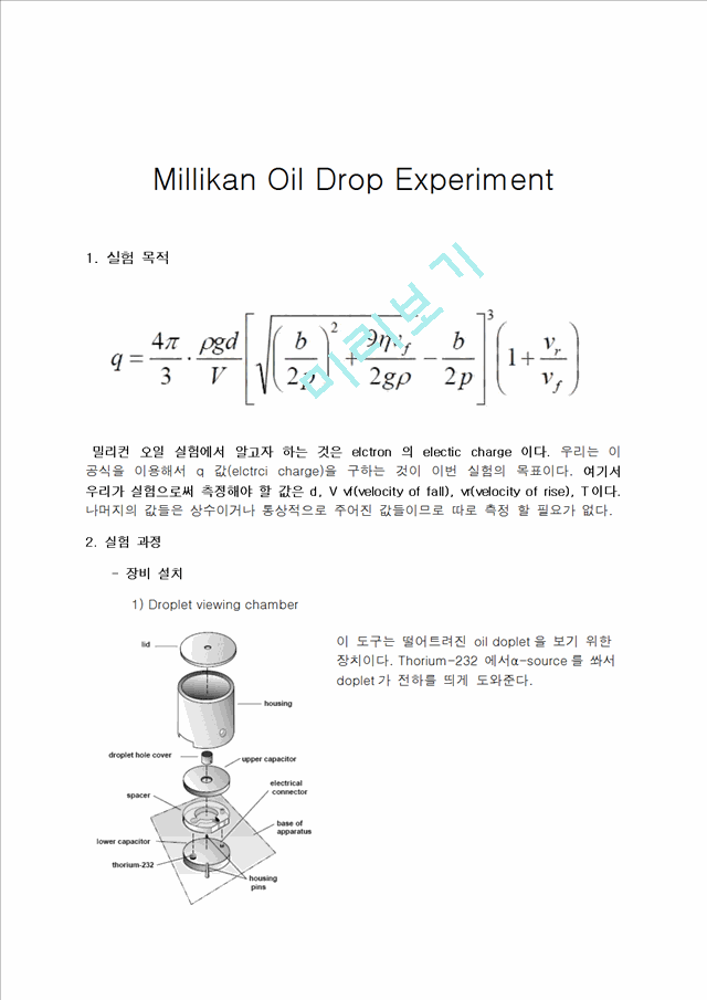 밀리칸[Millikan Oil Drop Experiment] 실험   (1 )